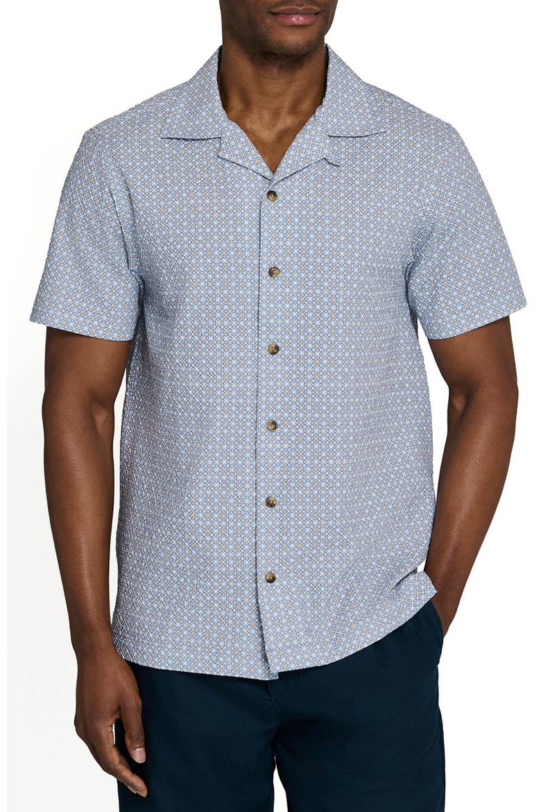 Diamond Gem Short Sleeve Seersucker Camp Shirt, Main, color, GREY