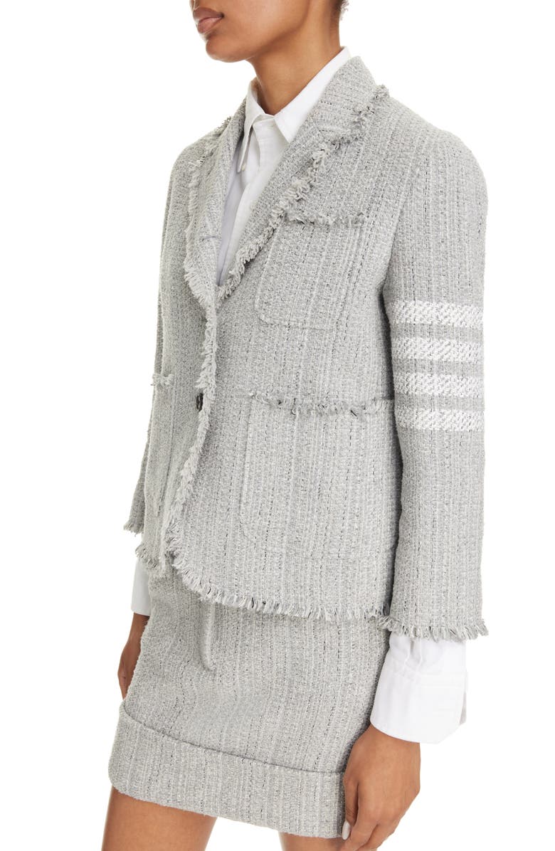 Thom Browne 4-Bar Unconstructed Shrunken Tweed Blazer, Alternate, color, Medium Grey
