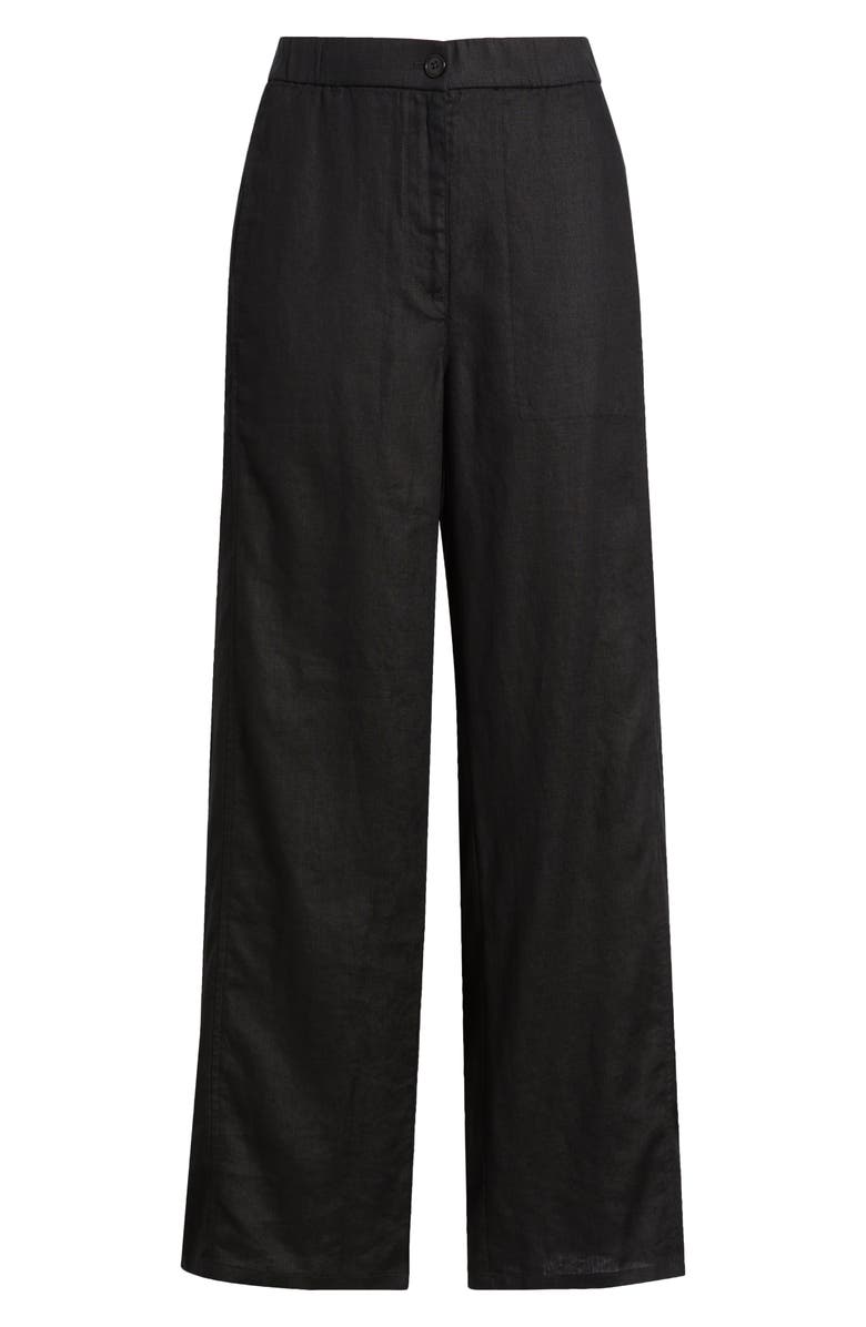 Eileen Fisher Wide Leg Organic Linen Ankle Pants, Alternate, color, Black