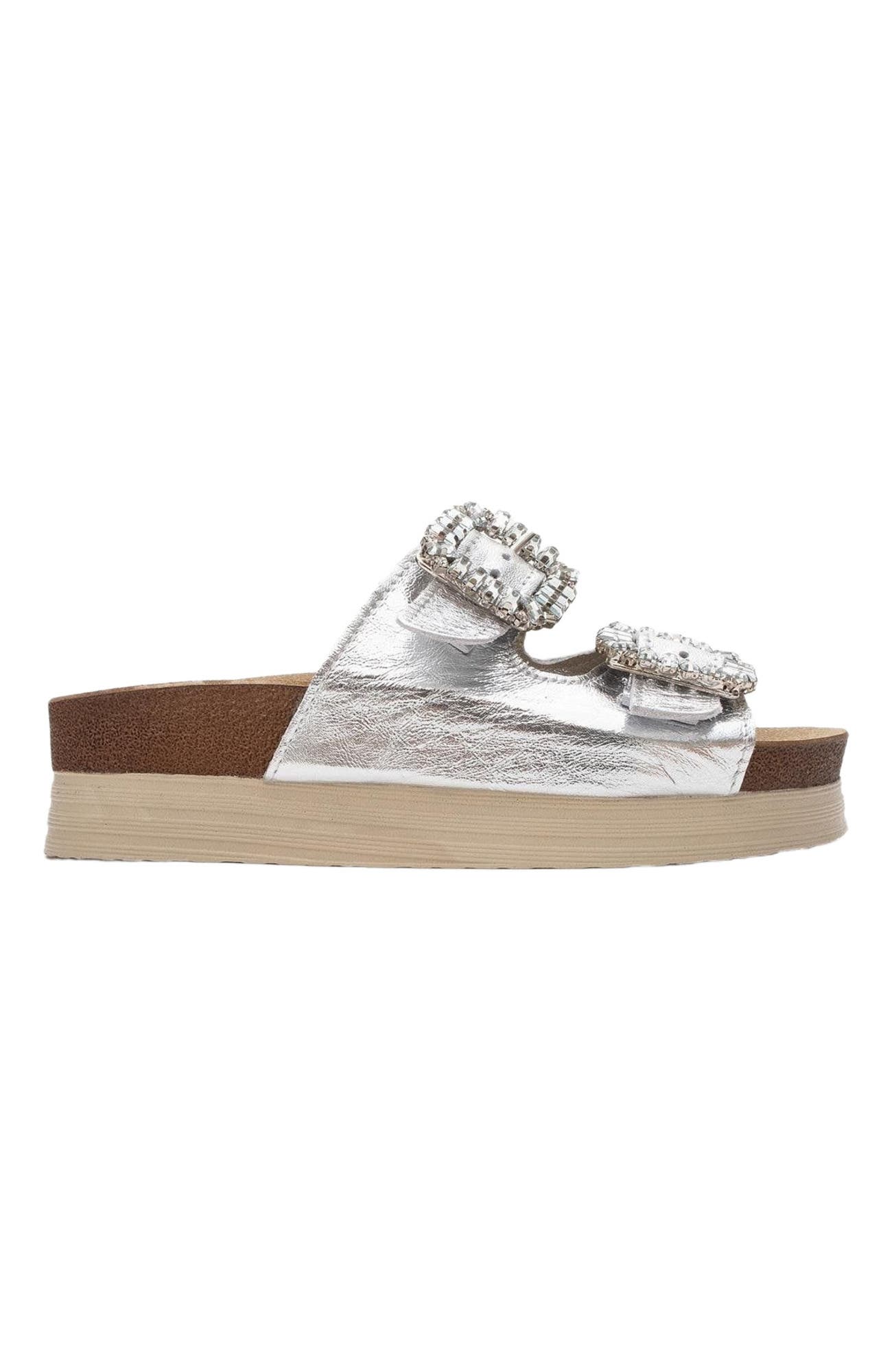 Forever & Always Shoes Polacca Leather Slide Sandal, Alternate, color, Silver Leather