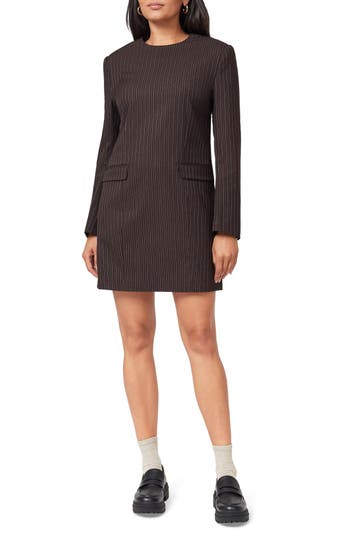 Scotch & Soda Pinstripe Long Sleeve Shift Dress In Brown