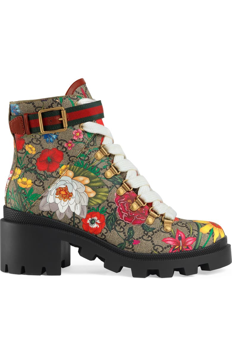 Gucci Trip GG Floral GG Supreme Combat Boot, Alternate, color,