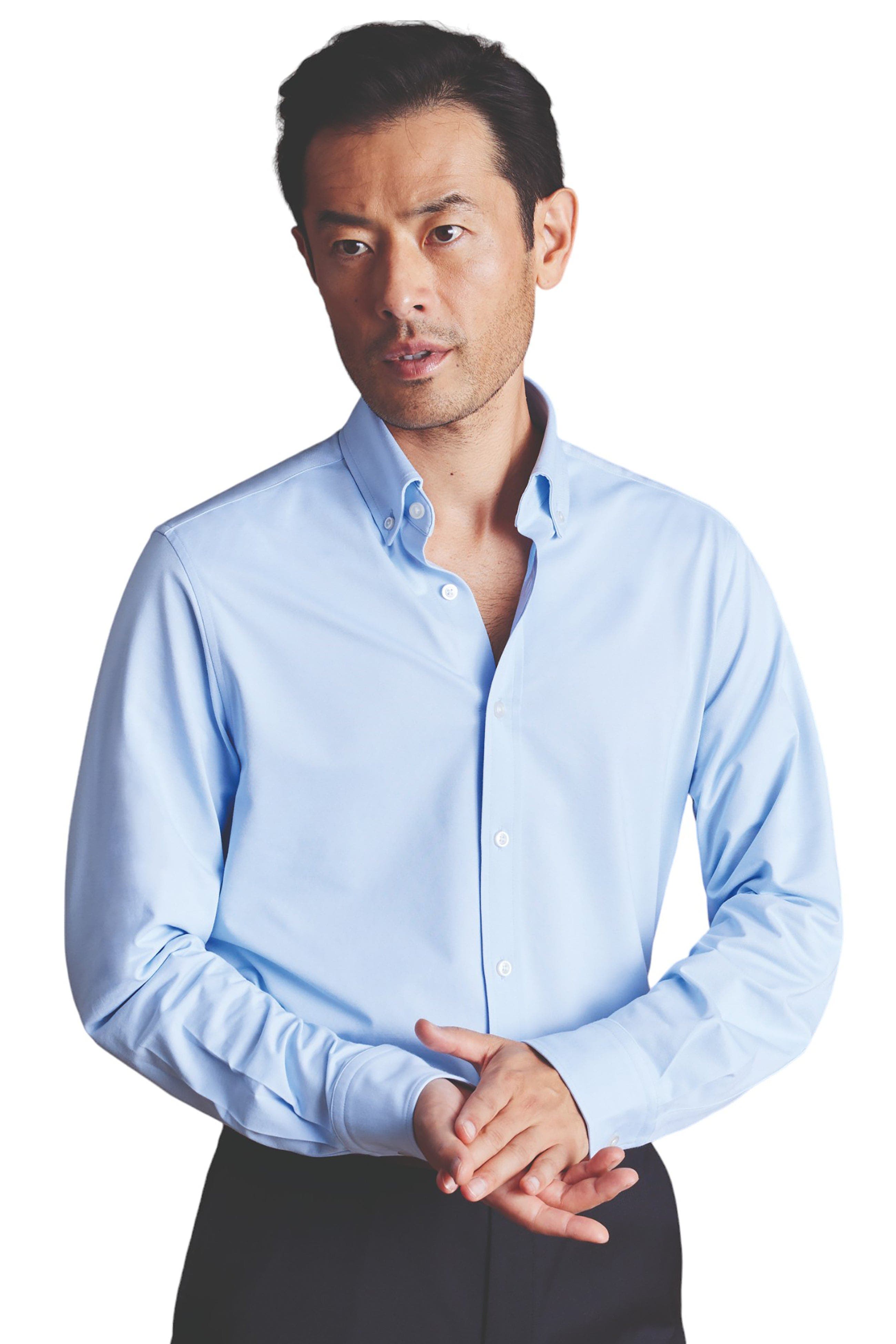 Charles Tyrwhitt Four-Way Stretch Button Down Jersey Shirt in Sky Blue 