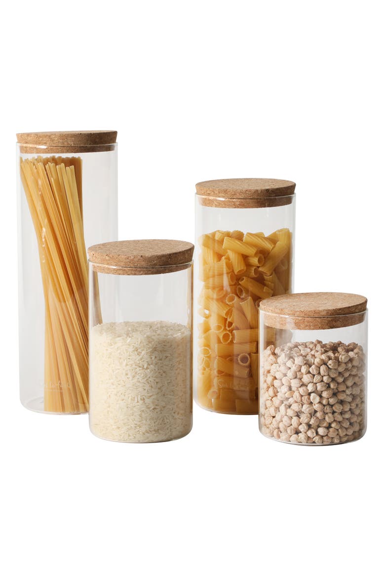 Rue Lumiere 4-Piece Handmade Glass Canister Set with Airtight Cork Lids, Alternate, color, Cear
