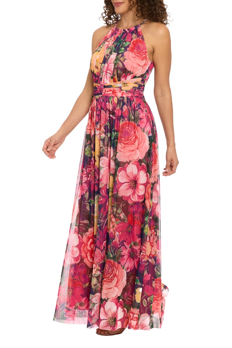 Floral Mesh Maxi Dress, Alternate, color, NAVY/ SNAPDRAGON