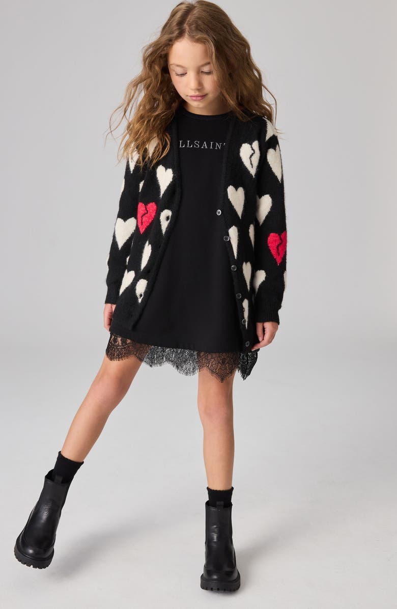 smALLSAINTS by ALLSAINTS Kids' Heartbreak Jacquard Cardigan, Main, color, 