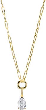 BY ADINA EDEN Colored CZ Pear Charm & Paperclip Clicker Toggle Link Necklace