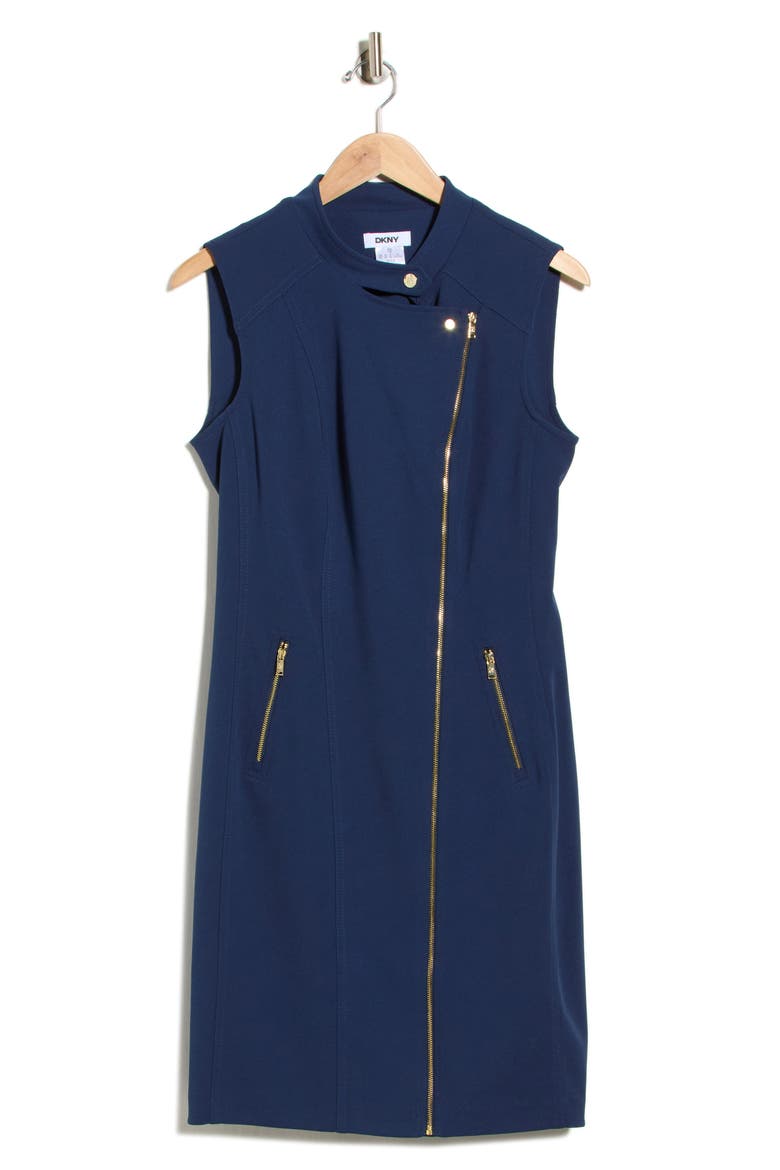 Sleeveless Asymmetric Zip Belted Jacket Dress, Main, color, INDIGO
