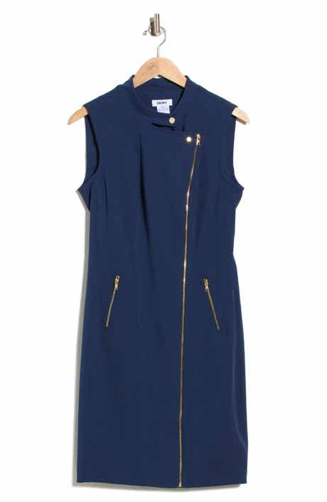 Sleeveless Asymmetric Zip Belted Jacket Dress