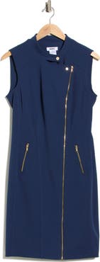 DKNY Sleeveless Asymmetric Zip Belted Jacket Dress