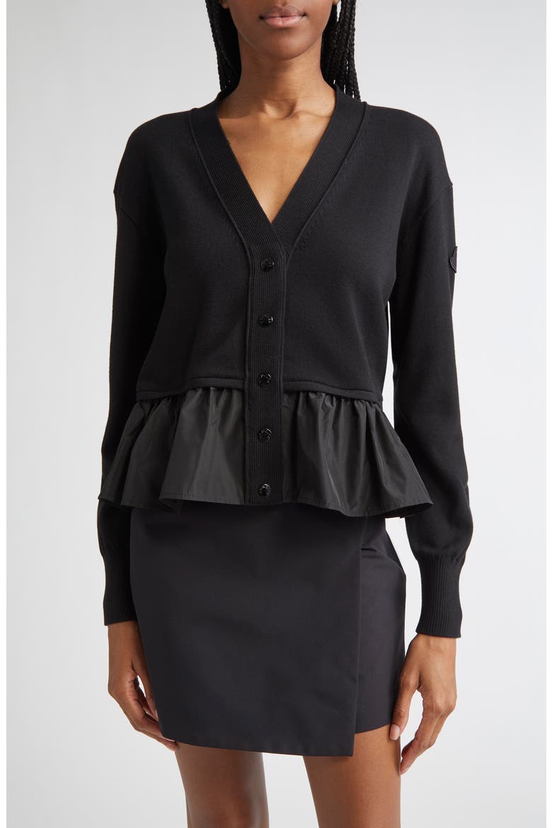 Flounce Hem Cardigan, Main, color, BLACK