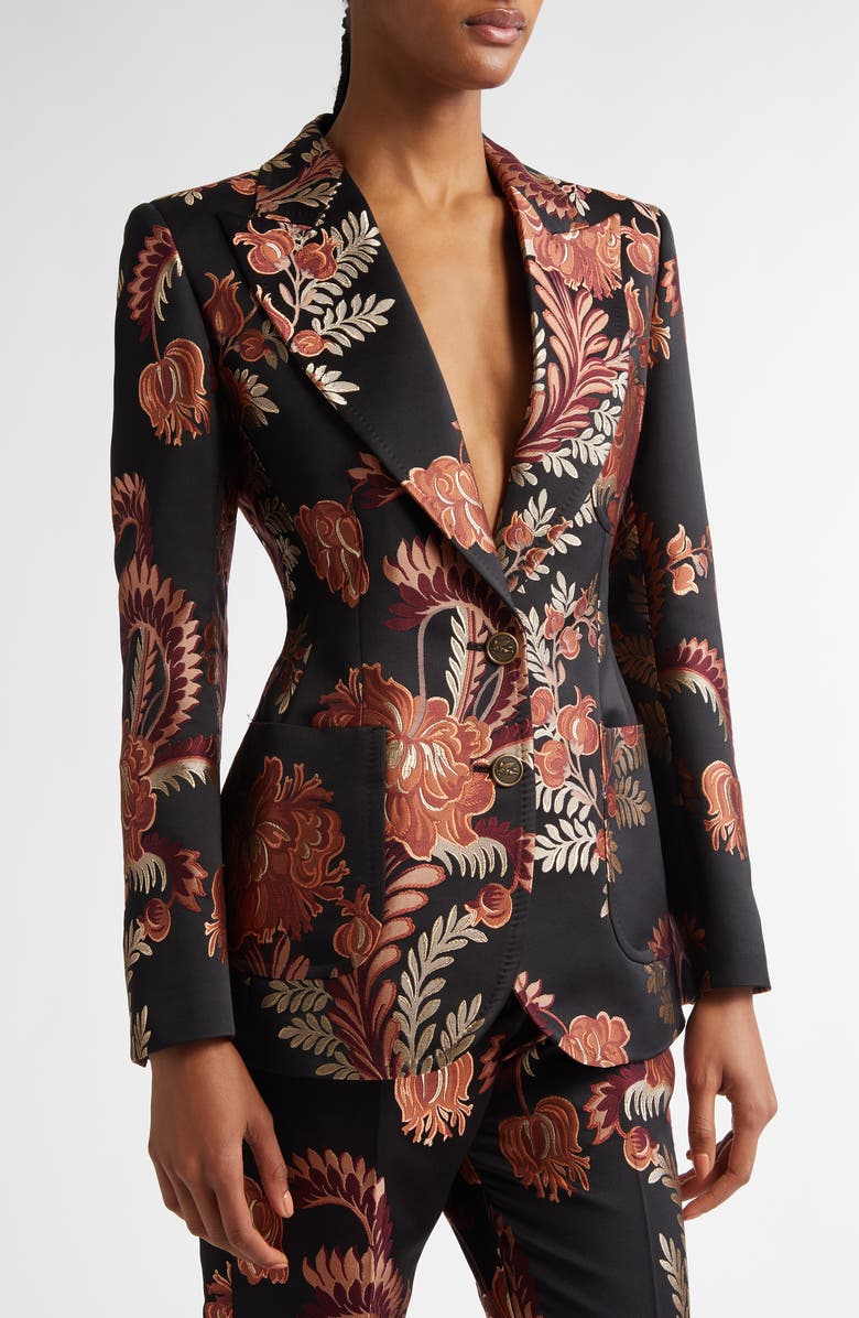 Etro Floral Jacquard Single Breasted Blazer, Alternate, color, 