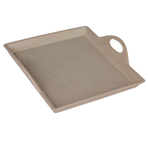 Antique Elegance Stoneware Serving Tray with Handles