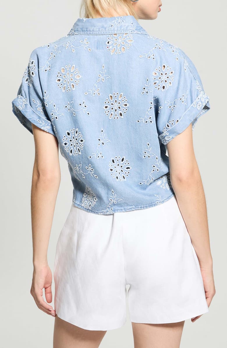 GUESS Brigitte Tie Front Eyelet Chambray Shirt, Alternate, color,