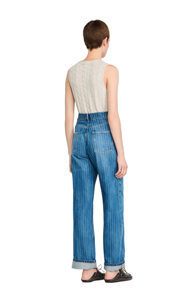 SANDRO Wide-leg pinstriped jeans, Alternate, color, Blue Jean
