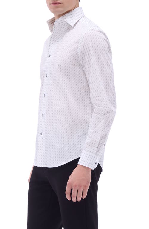 Bugatchi Axel Geo Print Shaped Fit Stretch Cotton Button-up Shirt In Platinum