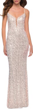 La Femme Gorgeous Sequin Dress with V Neck and Open Back