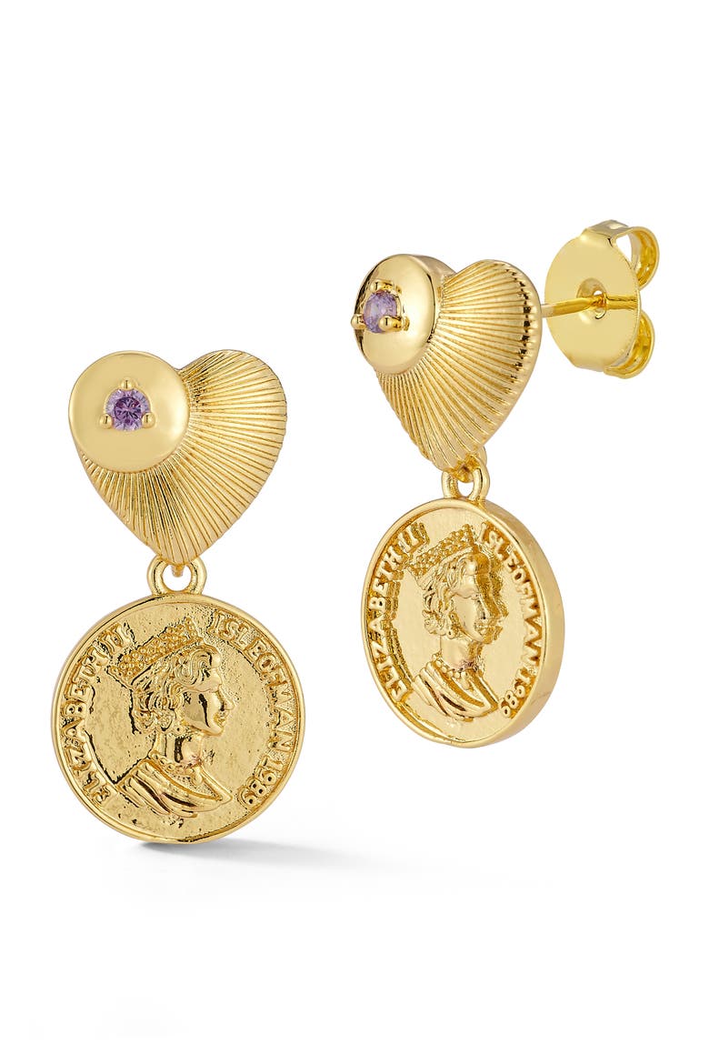 Heart Coin Drop Earrings, Main, color, GOLD