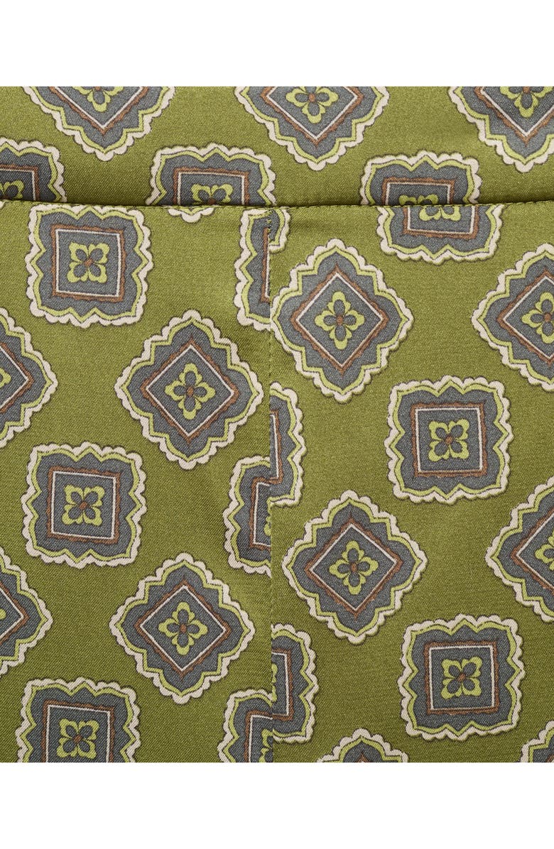 MANGO Geo Print Flare Satin Pants, Alternate, color, Green