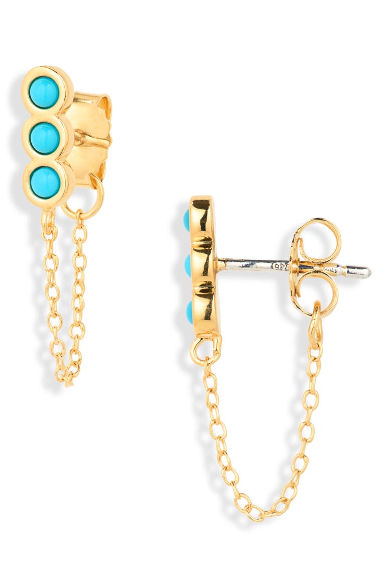 Demi-Fine Bezel Set Turquoise Chain Stud Earrings, Main, color, TURQUOISE MULTI