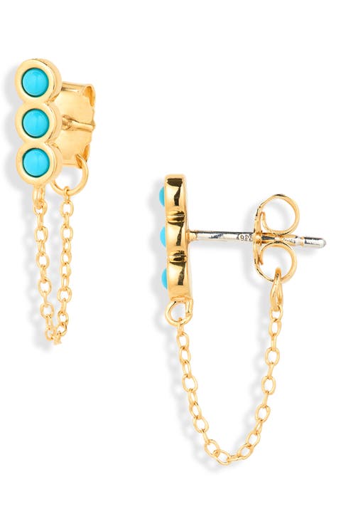 Demi-Fine Bezel Set Turquoise Chain Stud Earrings