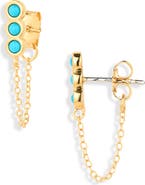 Madewell Demi-Fine Bezel Set Turquoise Chain Stud Earrings