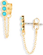 Madewell Demi-Fine Bezel Set Turquoise Chain Stud Earrings