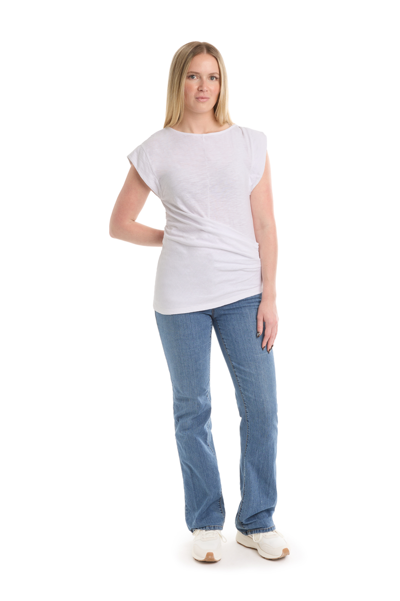 Boat Neck Rolled Cuff Tee, Alternate, color, White
