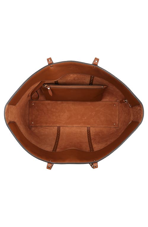Shop Valentino Garavani Medium Rockstud Canvas Tote In Natural/tabacco