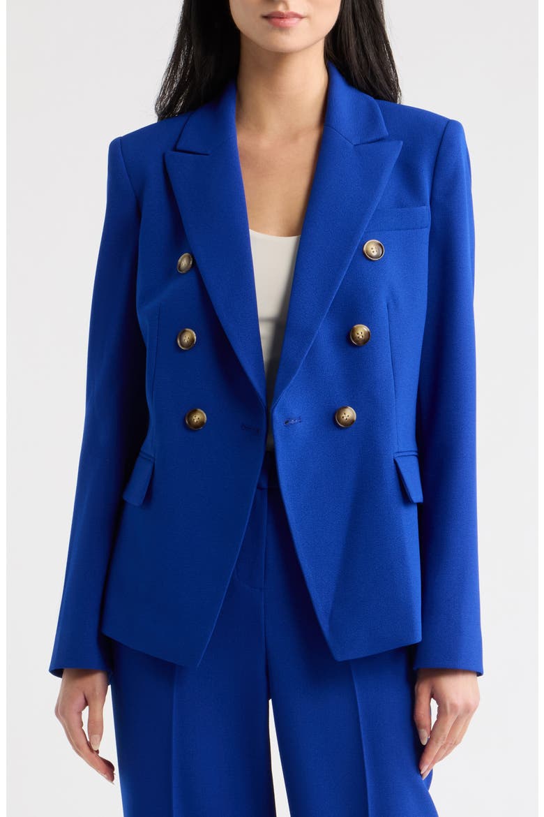 Crepe Double Breasted Blazer, Alternate, color, COBALT