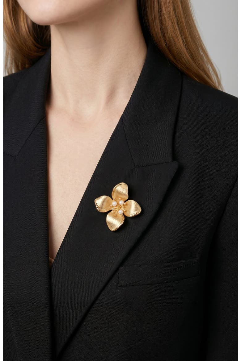 Blossom Brooch, Alternate, color, Gold & White