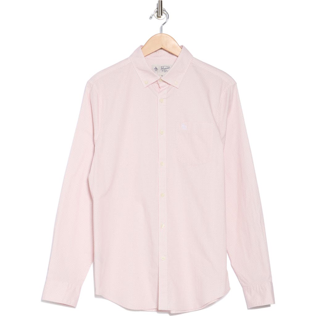 Original Penguin Geo Print Long Sleeve Cotton Poplin Button-up Shirt In Dusty Rose