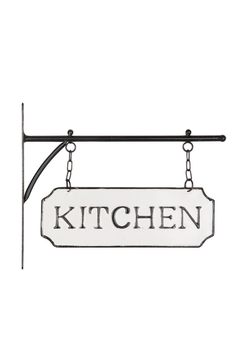 White and Black Enamel Kitchen Wall Sign on Metal Hanger, Main, color, White