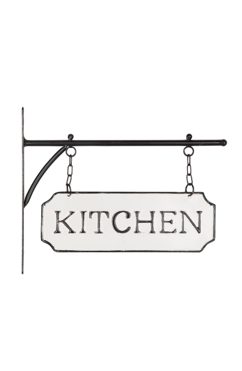 Foreside Home and Garden White and Black Enamel Kitchen Wall Sign on Metal Hanger, Main, color, White