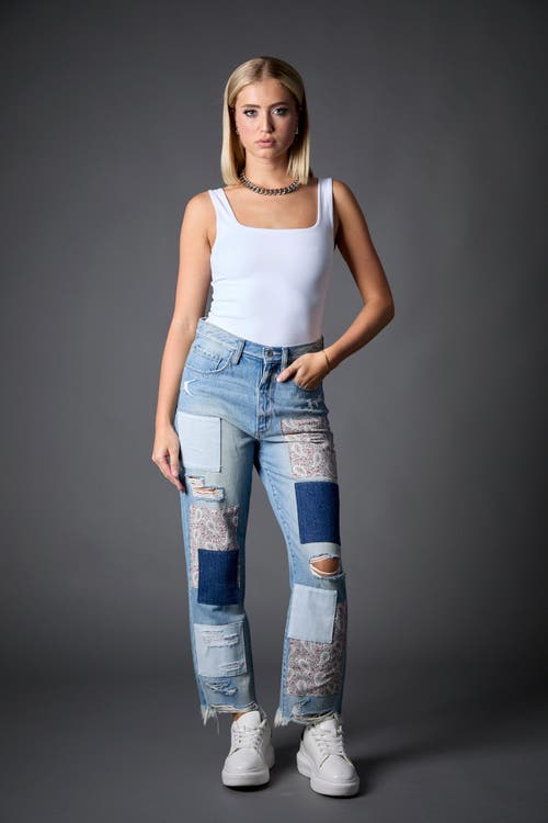 Blue Revival Paisley Patchwork Straight Leg Jeans In Blue