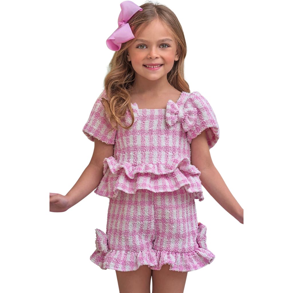 Mia Belle Girls Girls Feast In Fashion Pink Gingham Top And Short Set In Pink
