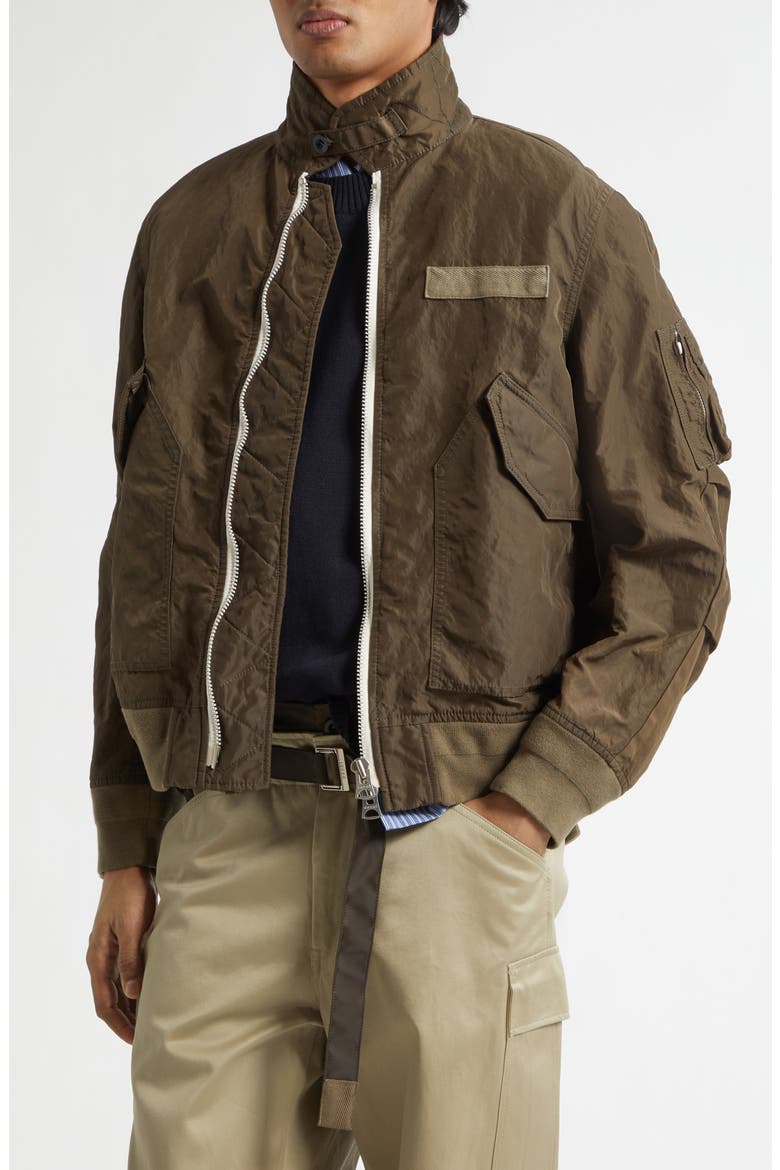 Treated Nylon Twill Jacket, Alternate, color, DARK KHAKI