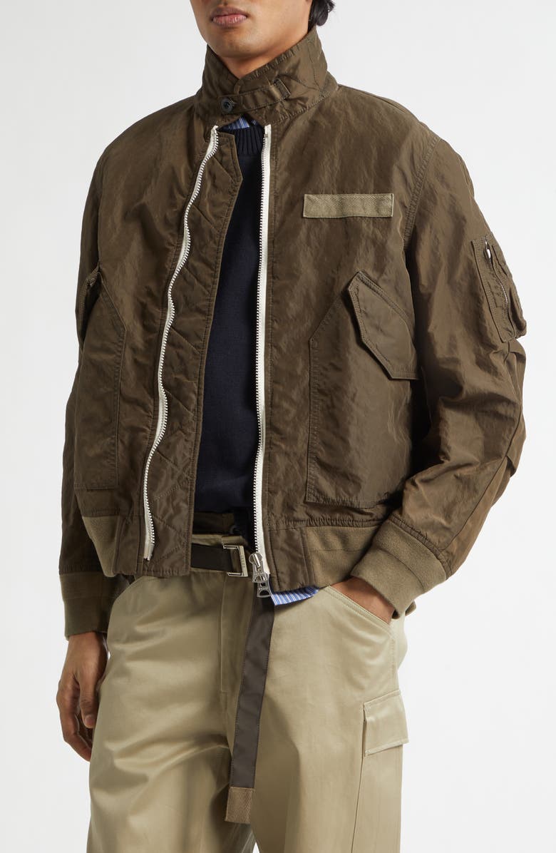 Sacai Treated Nylon Twill Jacket, Alternate, color, Dark Khaki