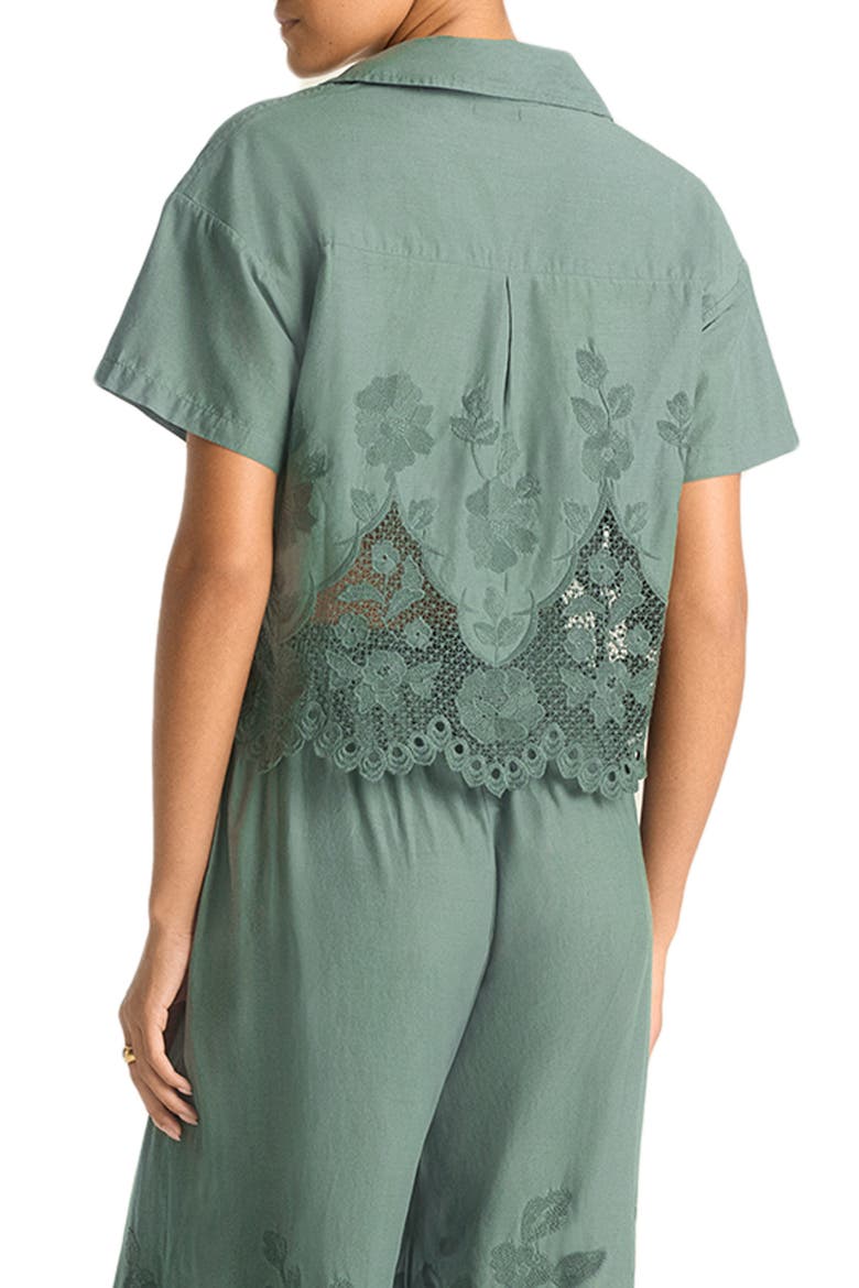 Floral Broderie Crop Cover-Up Shirt, Alternate, color, SEA GREEN