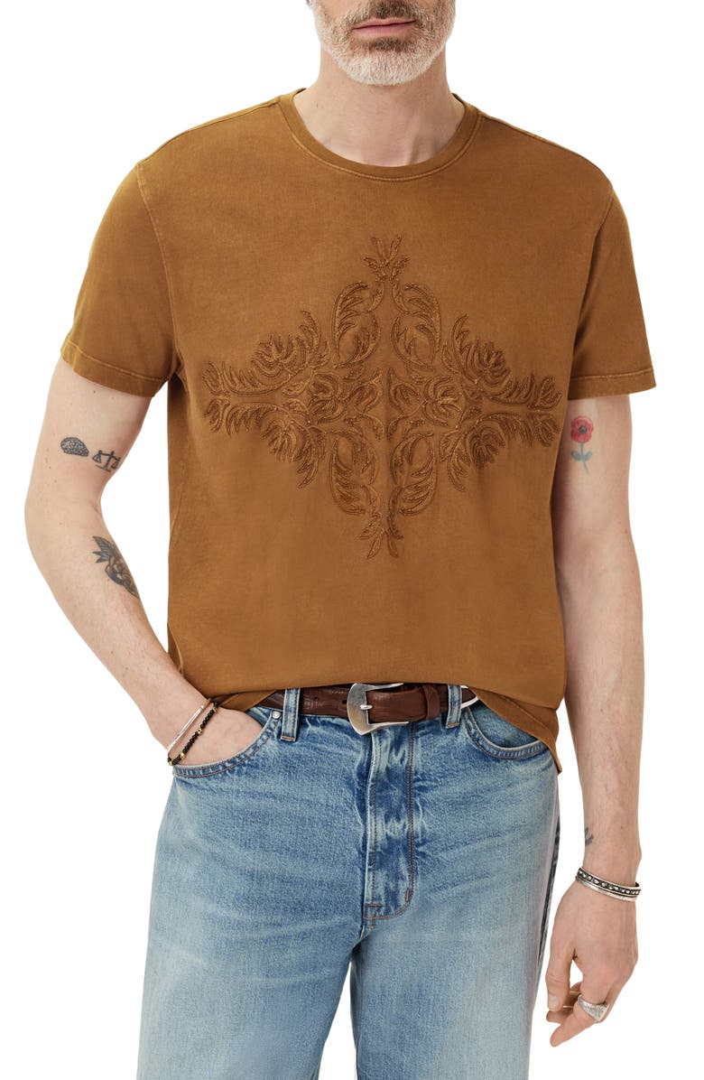 John Varvatos Embroidered T-Shirt, Main, color, Sienna Brown