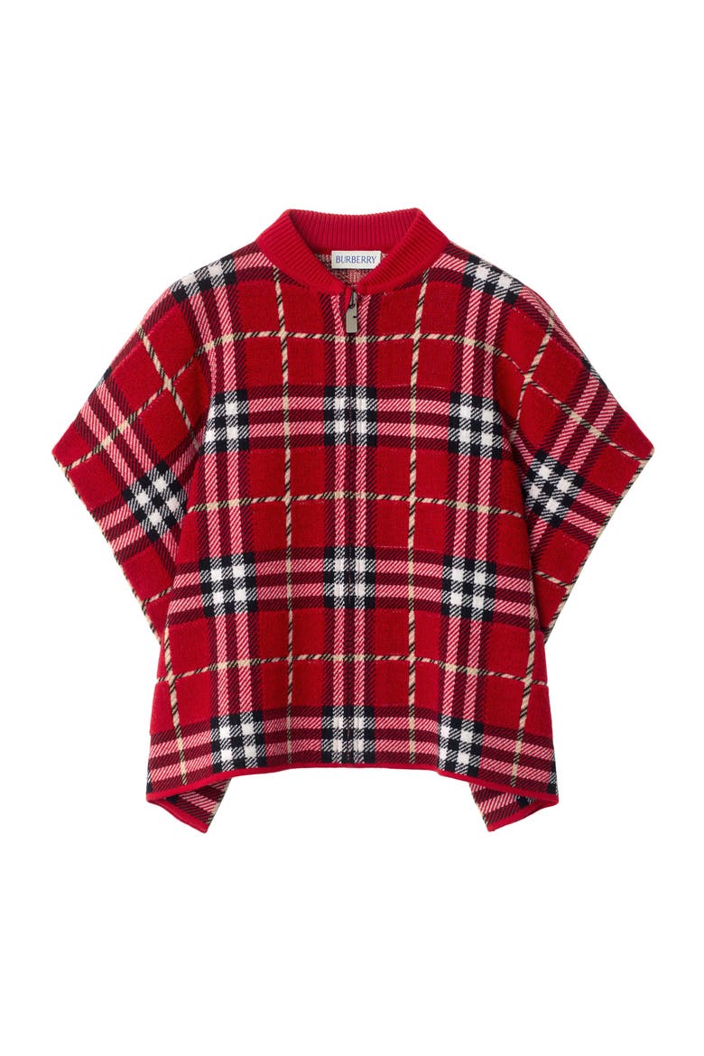 Check Wool Cape, Main, color, Poppy red