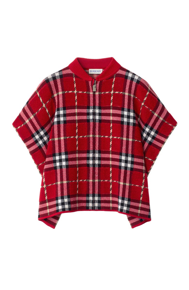 Burberry Check Wool Cape, Main, color, Poppy Red
