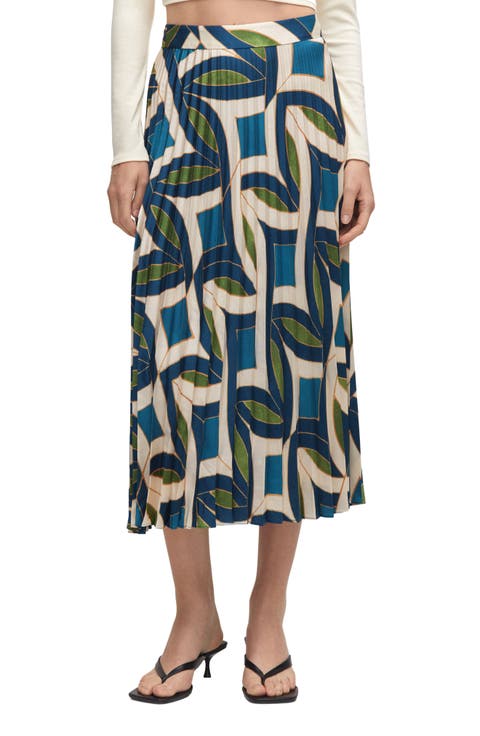Pleated Print Midi Skirt