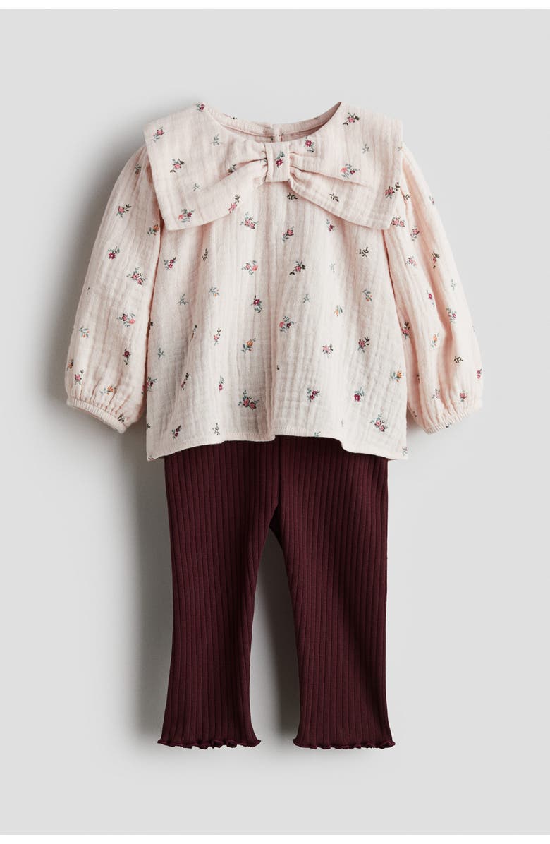 H&M 2-piece Blouse And Leggings Set, Main, color, Light Pink/Floral