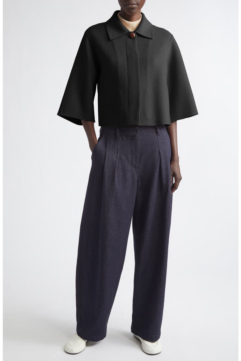 Wyatt Pleated Cotton & Linen Barrel Leg Pants, Alternate, color, NAVY