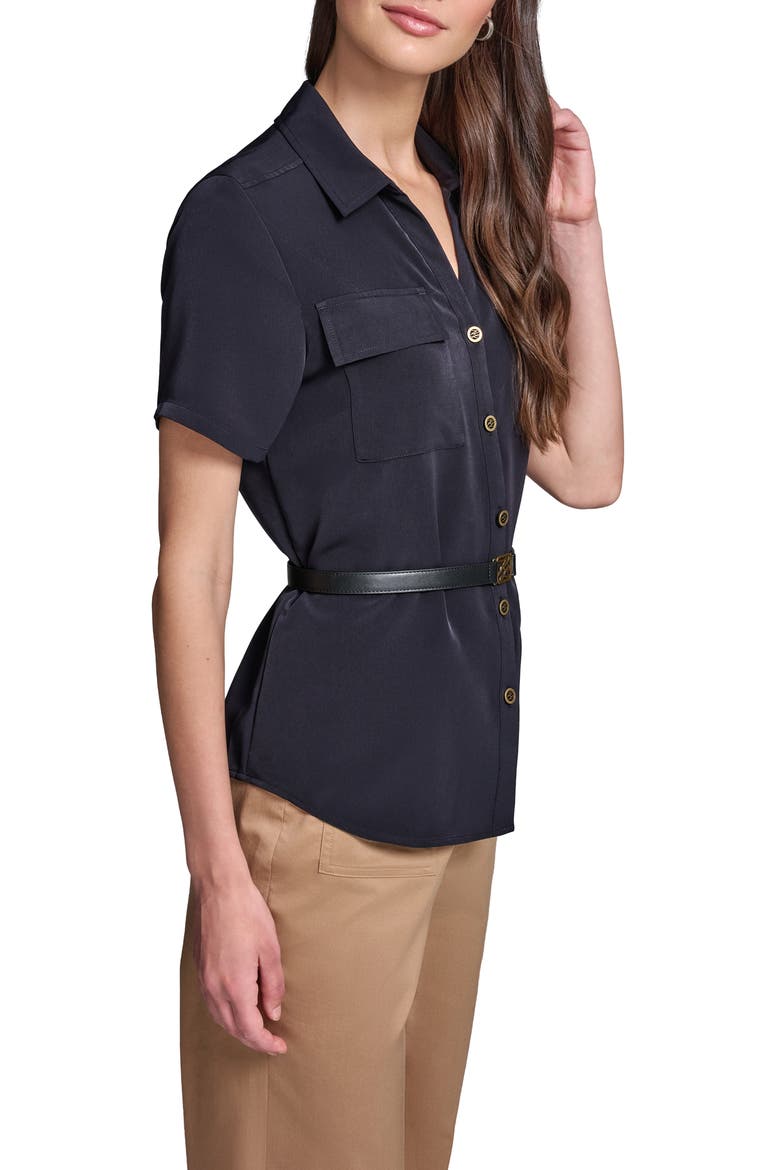 Belted Button-Up Shirt, Alternate, color, MIDNIGHT NAVY