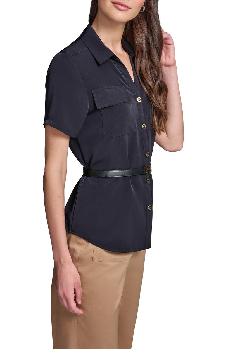 KARL LAGERFELD PARIS Belted Button-Up Shirt, Alternate, color, Midnight Navy