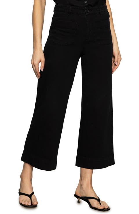 Soft Marine High Waist Wide Leg Crop Cotton Pants