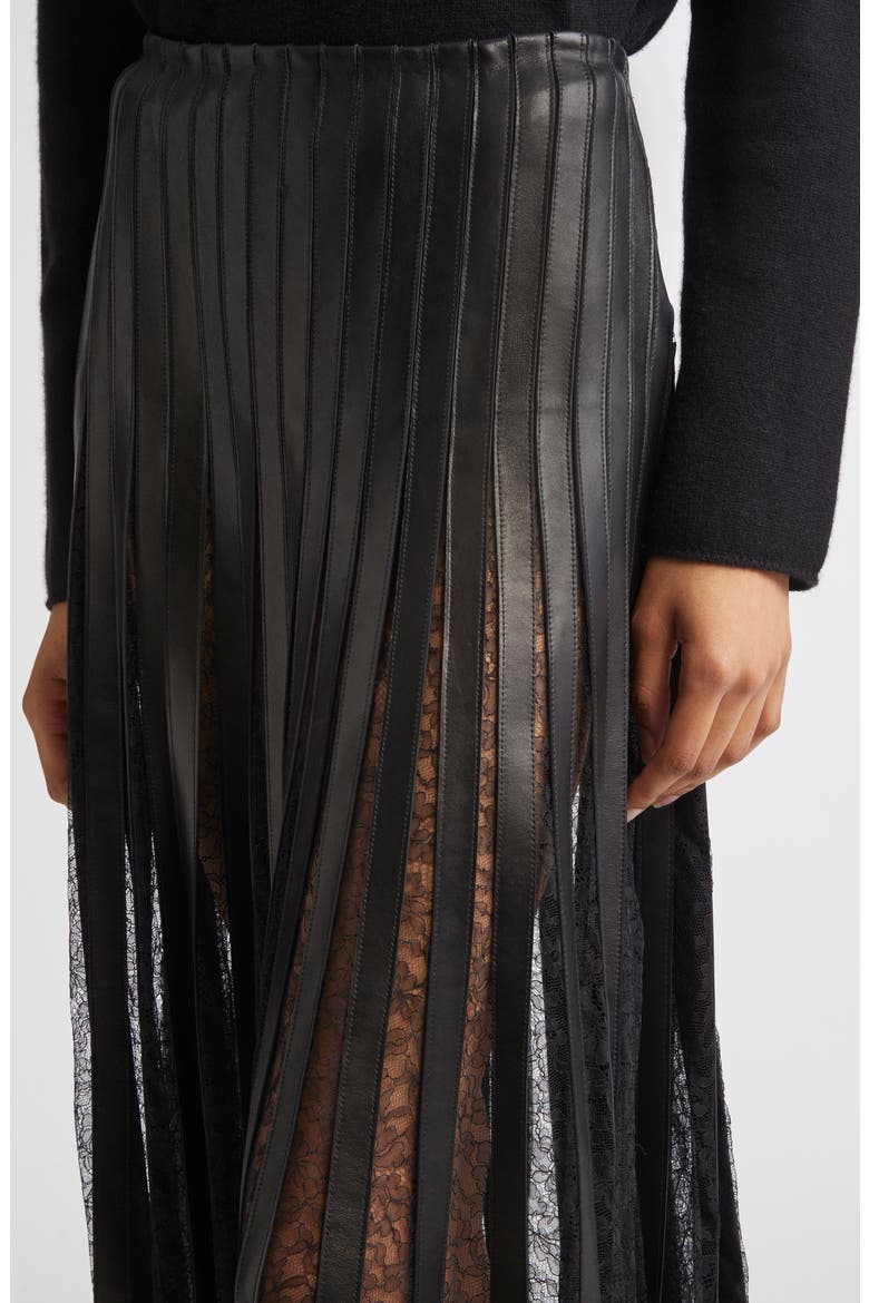 Alix Leather Strip & Lace Skirt, Alternate, color, BLACK