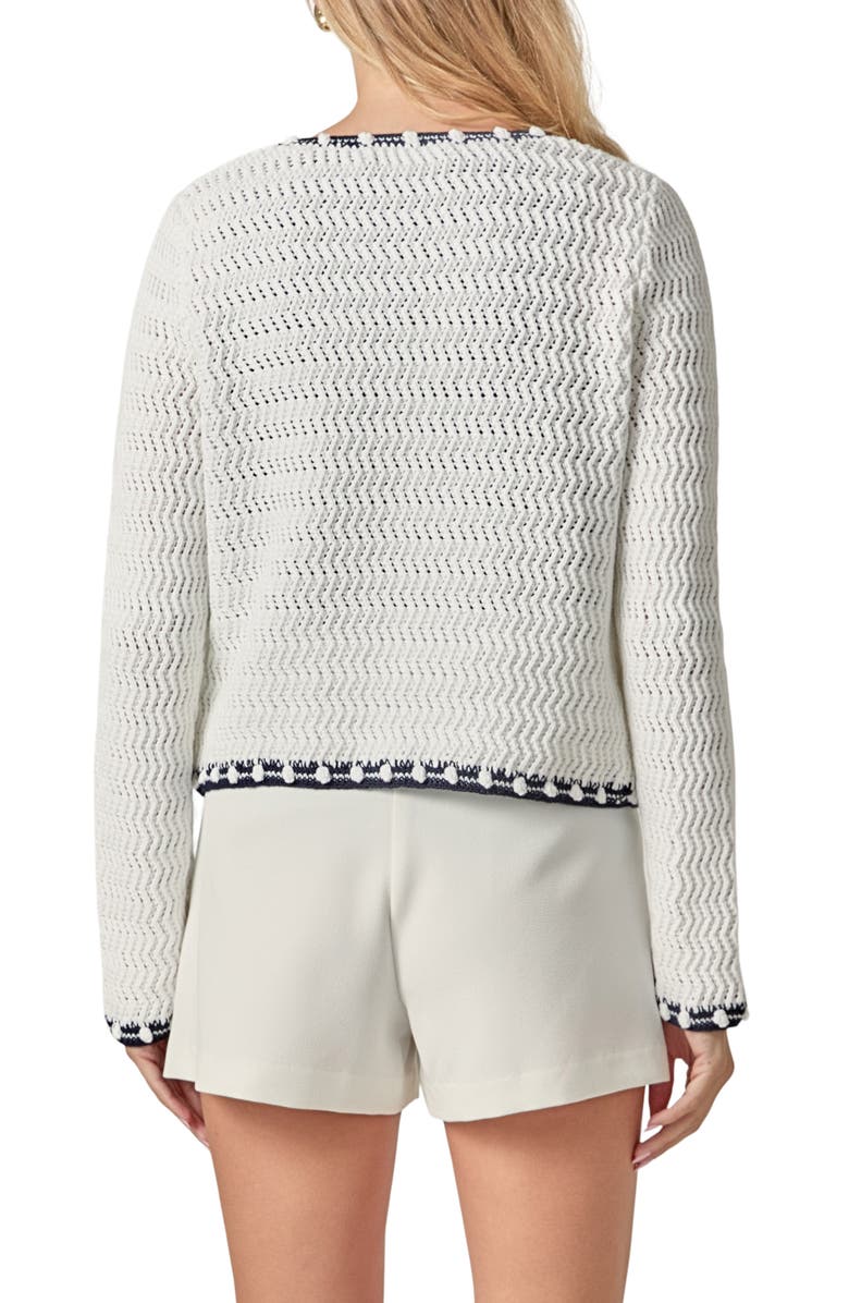 English Factory Crochet Cardigan, Alternate, color, White/ Navy